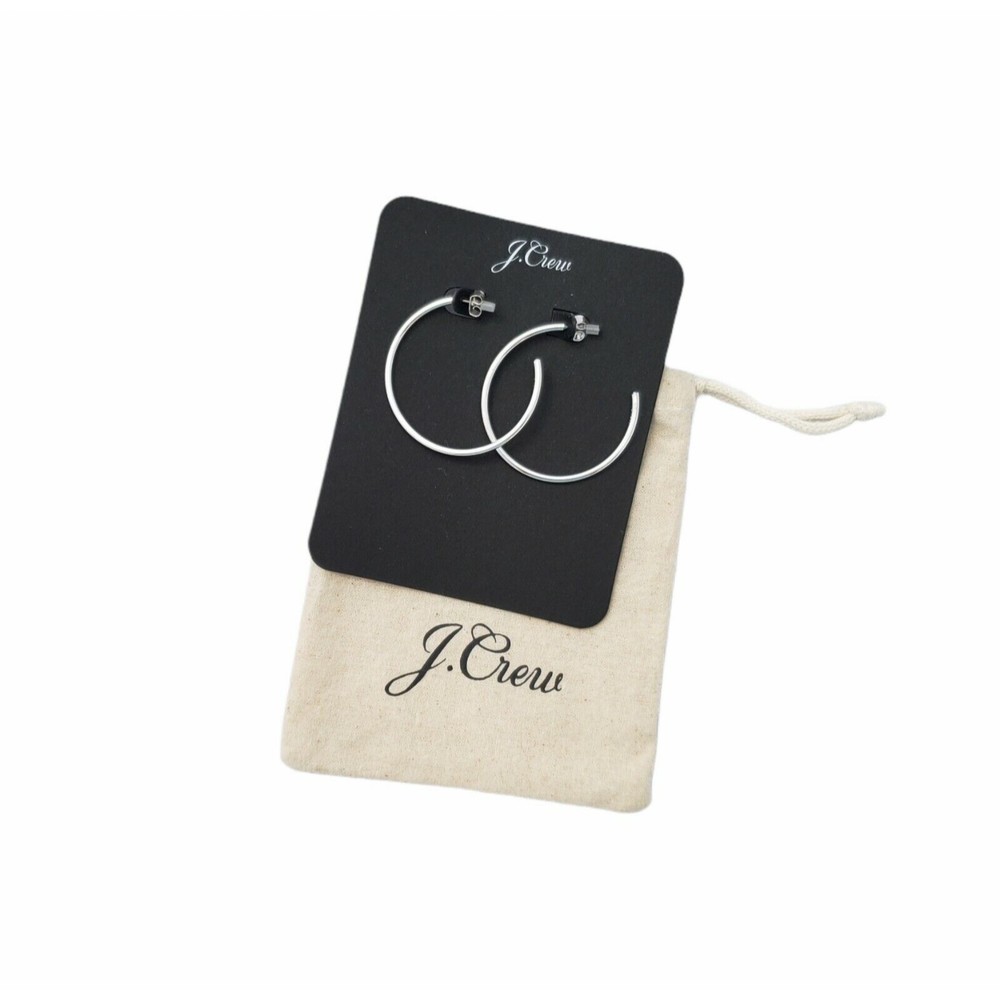 J Crew Silver Tone Hoop Earrings With Dust Bag NWT